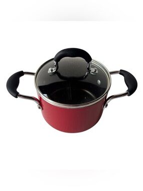 Culinary Comforts 1.5 Qt Red Nonstick Glass Lidded Sauce Pan Double Handles EUC